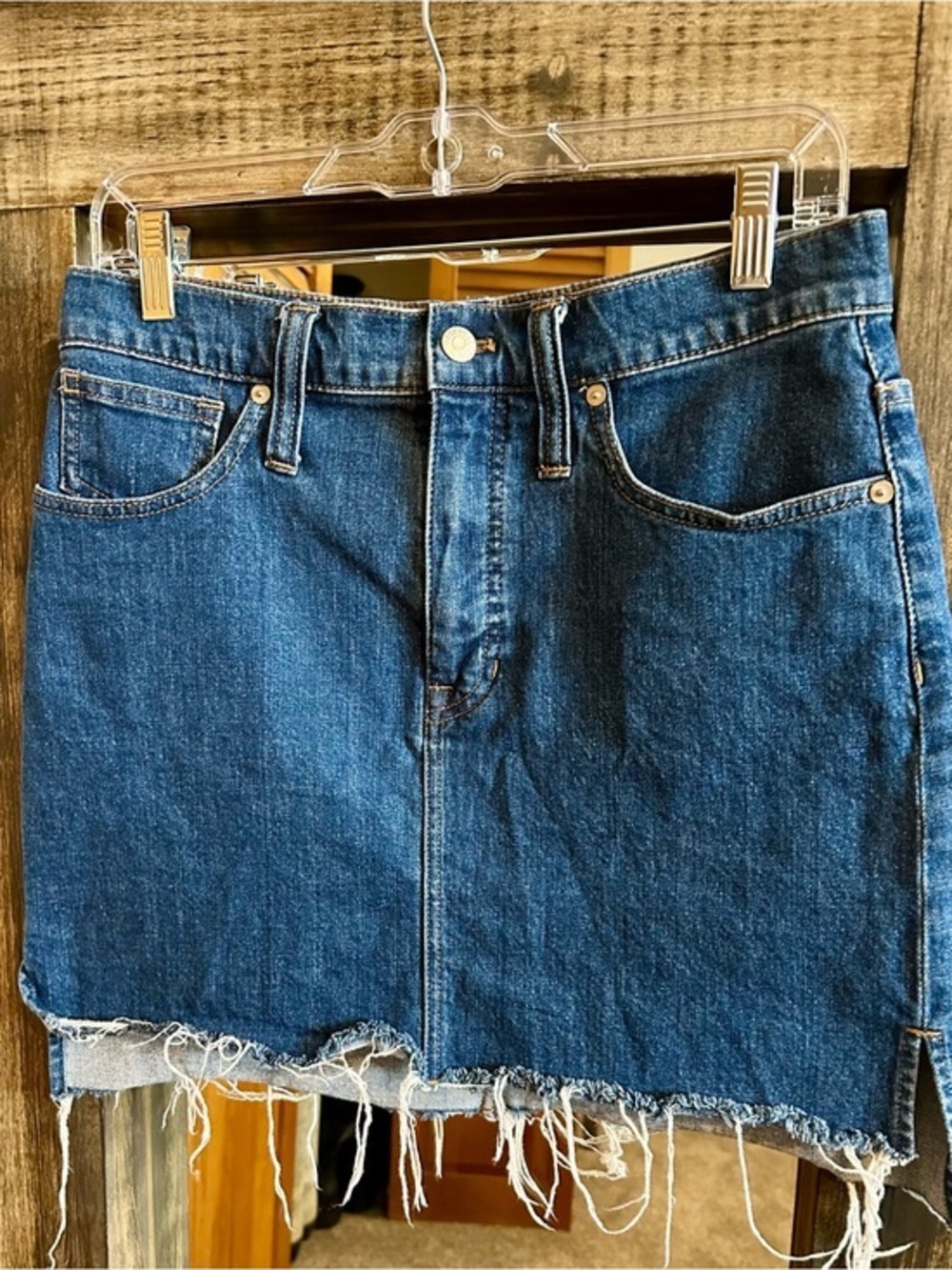 Madewell Denim Mini Skirt Size 28 Raw Hem Blue Jean Skirt Western Concert Boho